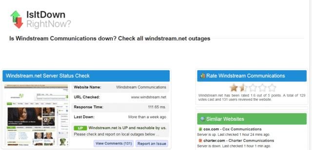 isitdownrightnow windstream internet outage