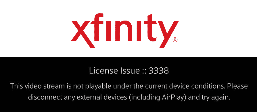 xfinity license issue 3338