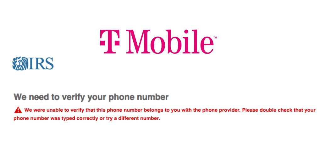 irs can't verify my phone number t mobile