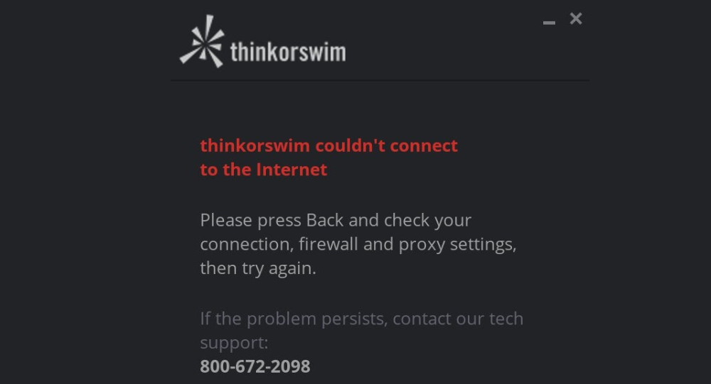 thinkorswim couldn't connect to the internet